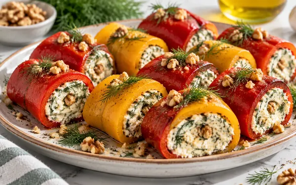 Беру 3 сладких перца, запекаю до темных подпалин и фарширую: эти вкусные рулетики гости разбирают в один миг