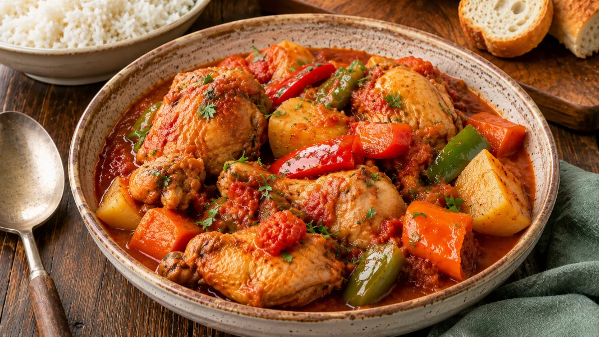 Афритада с курицей: взрыв ярких вкусов и ароматов. Сочная птица, овощи и пряный томатный соус — удивляет ярким балансом пряностей и сытности