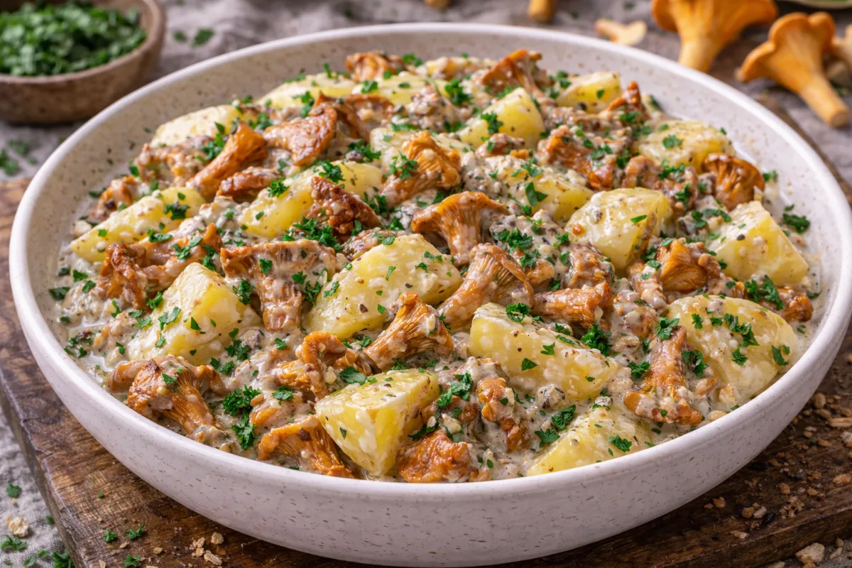 Картофель с лисичками в сметане — простое в приготовлении, но невероятно вкусное блюдо, идеальное для семейного обеда