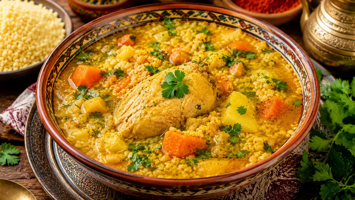 Марокканский куриный суп с кускусом — пряный, сытный и невероятно ароматный. Приятный обед с ноткой экзотики