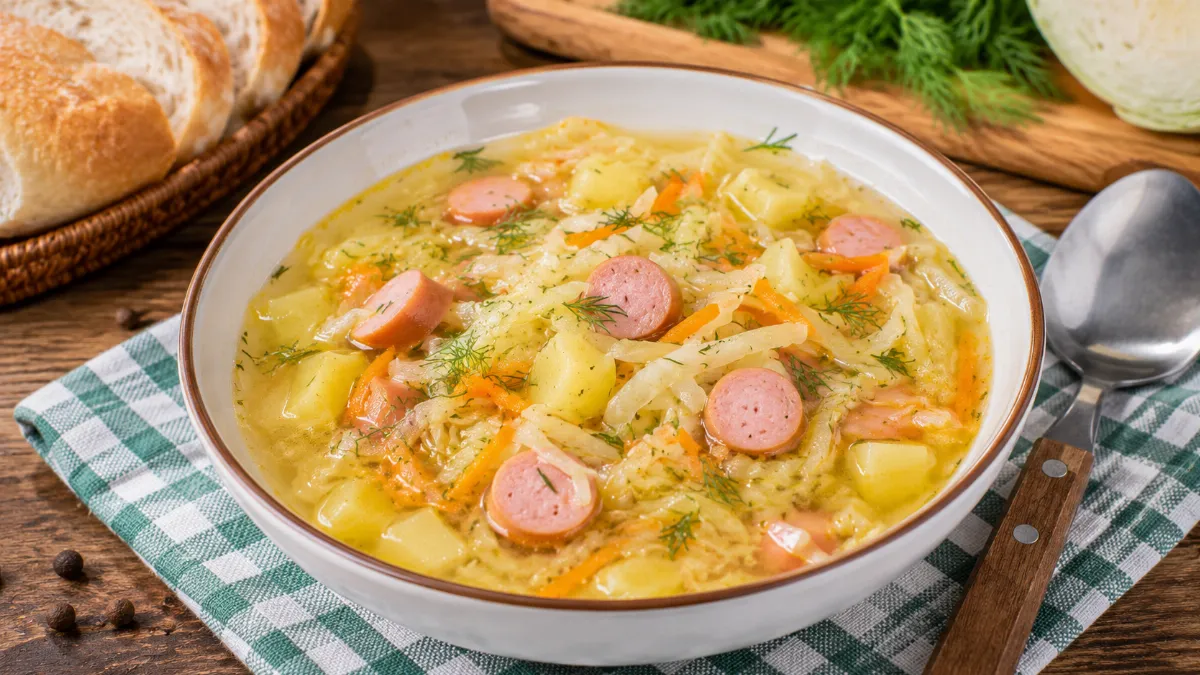 Щи по‑быстрому: с сосисками и свежей капустой. Знакомый вкус из детства без долгой варки мяса — просто и удобно
