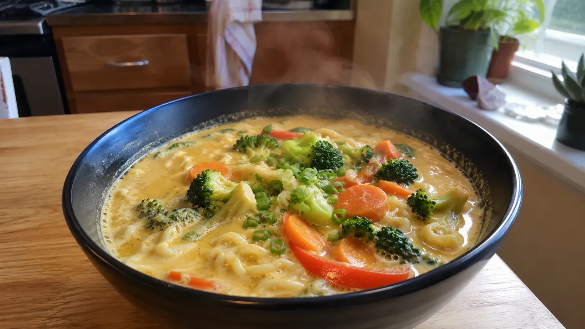 Без мяса, но сытный: как приготовить кремовый рамен на сливочно-соевом бульоне