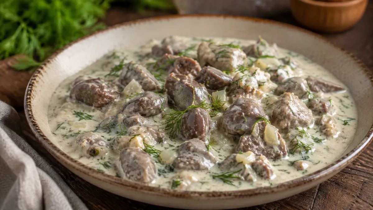 Готовлю из простых продуктов настоящий кулинарный хит: куриные потрошки под сметанным соусом покоряют всю семью своей нежностью и аппетитным видом