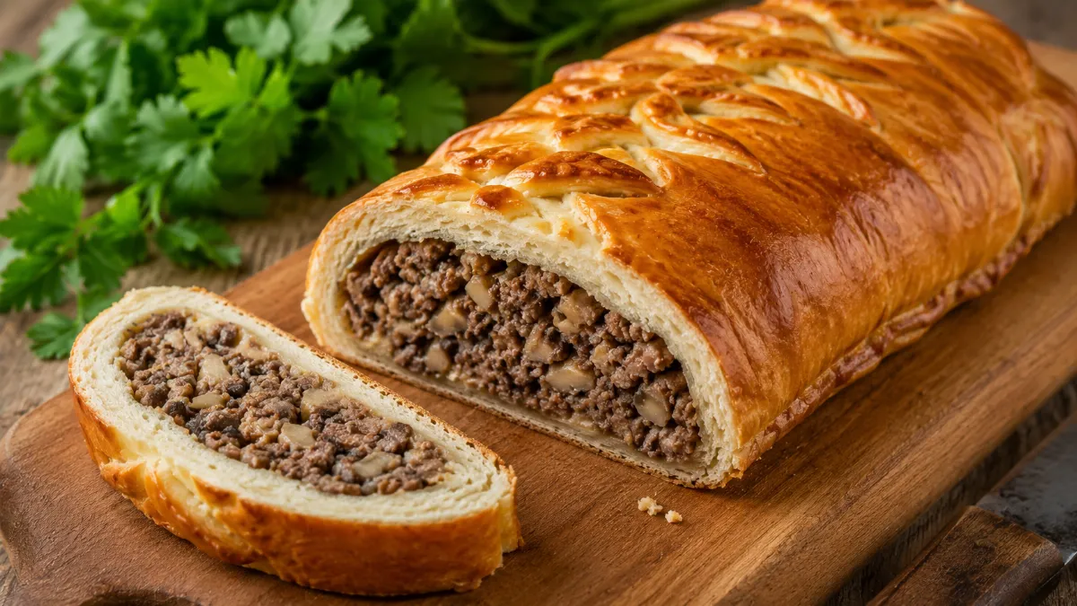 Кулебяка, которая собирает всю семью за столом. Сочная мясная начинка и хрустящее тесто — простая, но очень вкусная