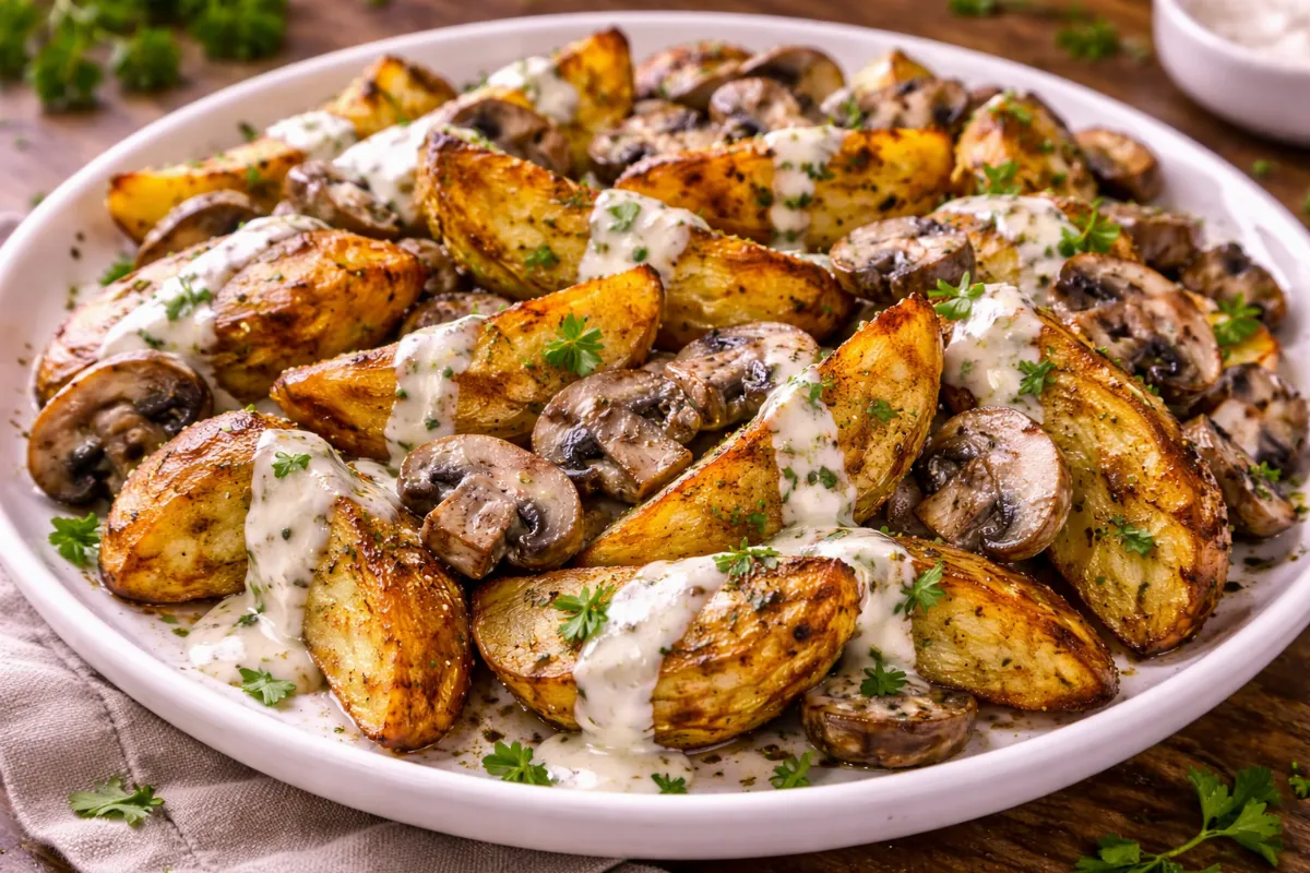 Запеченная картошка с грибами и сметанным соусом: аромат, который соберет всех за столом. Простой рецепт для семейного обеда