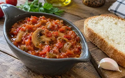 Привычную кабачковую икру больше не готовлю на закуску: измельчаю томаты с острым перцем в блендере и делаю грибную аджику