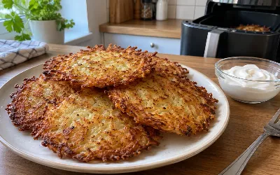 Картофельные оладьи больше не купаю в масле на плите: запекаю прямо на пергаменте в аэрогриле — очень хрустящие