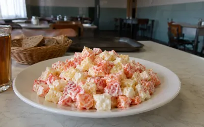 Салат «Дипломат» из столовых 90-х с крабовыми палочками: простой, сытный и исчезает со стола быстрее оливье