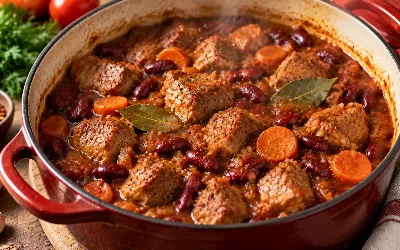 Тушеное мясо с фасолью готовлю вместо надоевших гуляшей и сухой курицы — быстрее котлет и обычных подлив