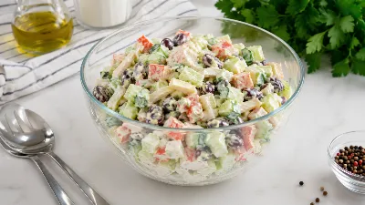 Этот новенький салат уделал оливье и селёдку под шубой: вкуснятина без варки и хлопот за 5 минут из 3 продуктов