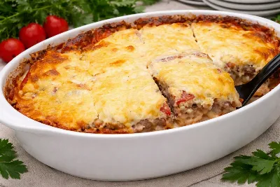 Мясо по-французски по-новому, рецепт «собрал-убрал-забыл»: дуэт фарша и картошки под нежной сырной шубкой — быстро, сочно, без хлопот