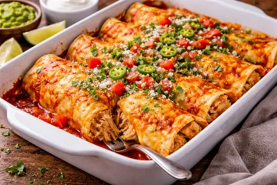 Аромат специй и тягучий сыр: сочные энчилады с курицей и сыром за 30 минут. Легко приготовить, невозможно забыть — идеальный ужин с ноткой экзотики
