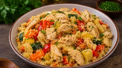 Не просто гарнир, а полноценный обед: кус-кус с куриным филе и овощами радует глаз, насыщает и дарит настоящее удовольствие от еды