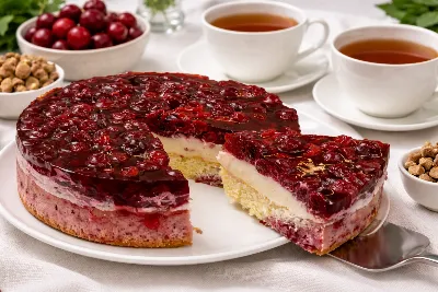 Пирог, который вкуснее любого торта: ягодное наслаждение как из кондитерской — нежный бисквит, заварной крем, вишнёвое желе и никаких сложных усилий 