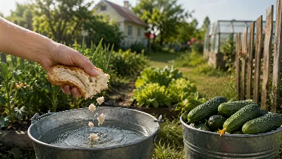 Кидаю буханку в воду на ночь — утром кормлю огурцы: плодоносят до заморозков, не болеют и не желтеют