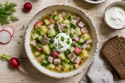 Окрошка по-московски: суп с двумя видами мяса, который выручает в жару за 20 минут