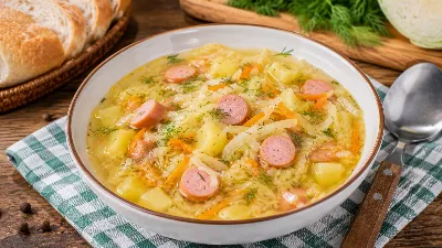 Щи по‑быстрому: с сосисками и свежей капустой. Знакомый вкус из детства без долгой варки мяса — просто и удобно