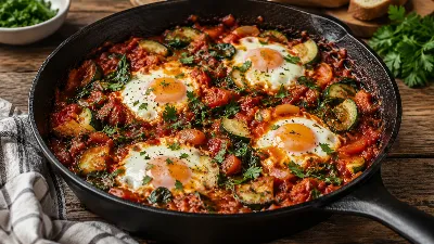 Ароматная, сочная и сытная: шакшука с кабачками и шпинатом — идеальный вариант, чтобы начать день вкусно и с пользой