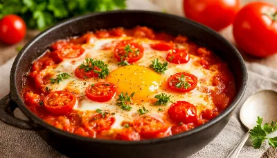 Сытная шакшука на утро порадует семью сочным вкусом и подарит энергию на весь день - простой рецепт
