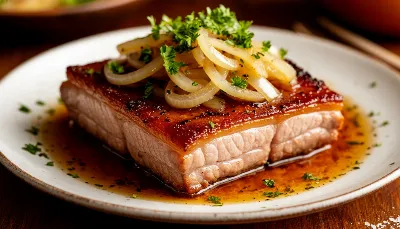Не мясо по-французски, а кое-что покруче: готовлю грудинку на луковой подушке — и на ужин, и на праздник
