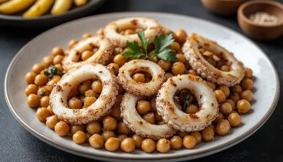 Дарю рецепт вкуснейшего жареного кальмара с нутом: сочетание морепродуктов и бобовых, которое вас удивит