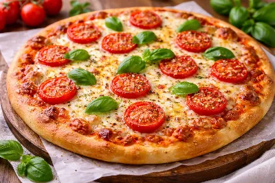Сочная пицца с помидорами и сыром: классика без лишних сложностей. Хрустящая основа, ароматные ингредиенты — блюдо, которое любят все
