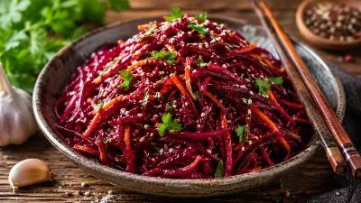 Хрустящая, пряная и удивительно вкусная: свёкла по‑корейски — это способ превратить обычный овощ в эффектную закуску, которая собирает восторженные комплименты