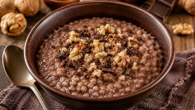 Шоколадная рисовая каша с орешками — сладкий завтрак, от которого невозможно отказаться