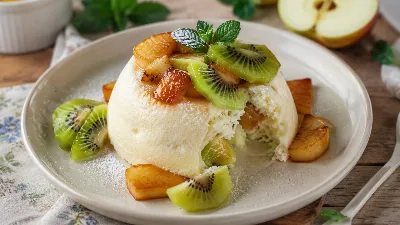 Манный пудинг с яблоком и киви — нежный завтрак с шиком! Мягкая текстура, фруктовая кислинка и аромат, который собирает всю семью за столом