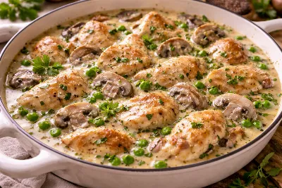 Фрикасе по‑французски: грибы с курицей в нежном соусе. Готовится проще, чем кажется — станет хитом вашего семейного меню