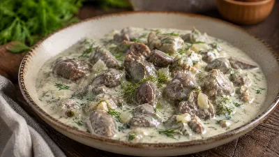 Готовлю из простых продуктов настоящий кулинарный хит: куриные потрошки под сметанным соусом покоряют всю семью своей нежностью и аппетитным видом
