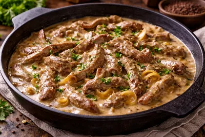 Думала, что бефстроганов вкуснее не приготовлю — а потом наткнулась на этот рецепт: секрет в одном ингредиенте