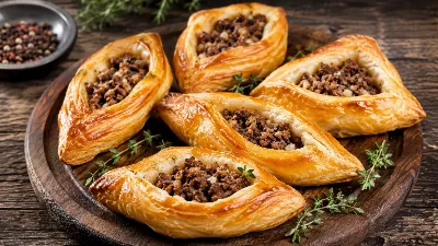 Для прекрасного семейного ужина: готовим шикарные открытые слойки с мясным фаршем