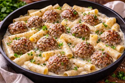 Макароны с фрикадельками: классика с изюминкой. В нежном молочном соусе они становятся ещё вкуснее — простой рецепт для буднего дня