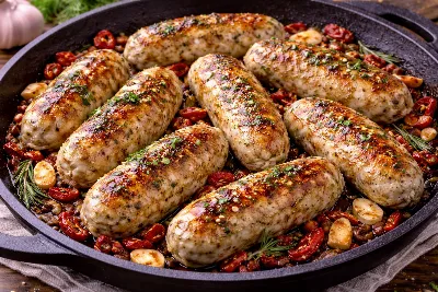 Домашний деликатес без хлопот: ароматные куриные колбаски с чесноком и томатами. Вкус, который покорит вашу семью