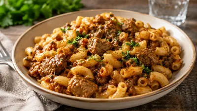 Проверенный рецепт для сытного ужина: макароны с мясным рагу берут не сложностью, а честным, насыщенным вкусом