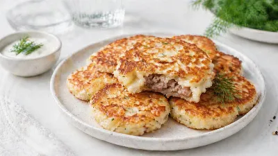 Сочные румяные драники с нежной мясной начинкой: сытнее, чем пирожки, и проще в приготовлении