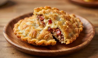 Не просто чебуреки, а шедевры с сыром и беконом. Мясной фарш, тягучая начинка и хрустящее тесто — как в лучшем кафе, только дома