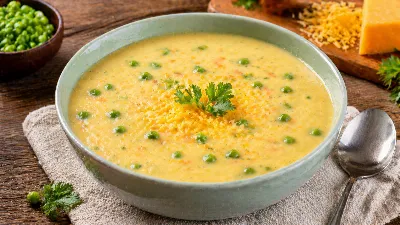 Быстрый и уютный обед: сырный суп с зеленым горошком. Простой, вкусный, домашний — согревает и радует с первой ложки