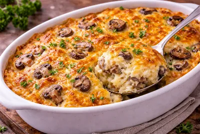 Аромат, который соберёт всех за столом: картофельная запеканка с грибами. Нежная, сытная, аппетитная — отличный выбор для сытного обеда