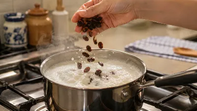 Киньте горсть изюма в кипящее молоко — через 10 минут ароматная вкуснятина к чаю, нежнее пудинга