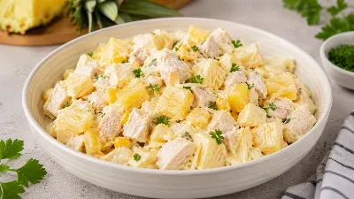 Салат с курицей и ананасами: легкий, сочный и яркий. Простой в приготовлении, с потрясающим вкусом — то, что нужно для хорошего настроения