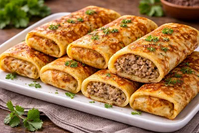 Блины с мясной начинкой: это легко, вкусно и очень сытно. Рецепт для занятых хозяек