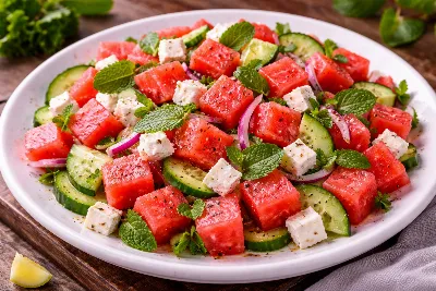 Освежающий взрыв вкуса: готовим лёгкий салат с арбузом и фетой. Освежает, насыщает, удивляет — подарите себе кусочек лета в тарелке