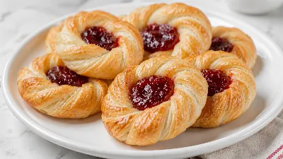 Аппетитные веночки к чаю: слоёное тесто и джем в гармоничном сочетании. Приготовьте и получите массу комплиментов