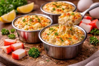 Крабовый жюльен с яйцами: суперзапеканка с кремовым вкусом, изысканна и проста в готовке. Порадуйте семью новым сытным блюдом 