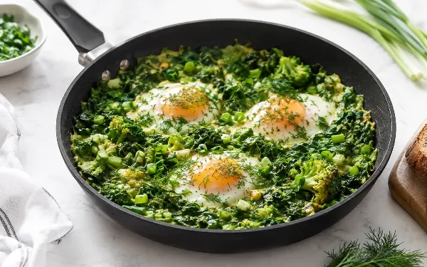 Вместо опостылевшего омлета — сочная зеленая шакшука: яркий и вкусный завтрак за 10 минут