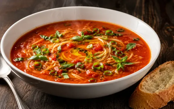 Когда в кармане пусто, а хочется вкусно: готовим бюджетный томатный суп с вермишелью и зелёным луком