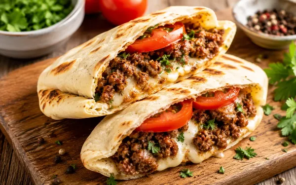 Вкусный перекус, который не пачкает руки: готовим сочную питу с мясом и сыром