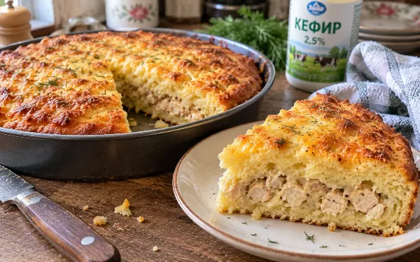 Замешиваю жидкое тесто за 5 минут и пеку пышный пирог с курицей: идеальный рецепт на кефире, чтобы быстро порадовать семью